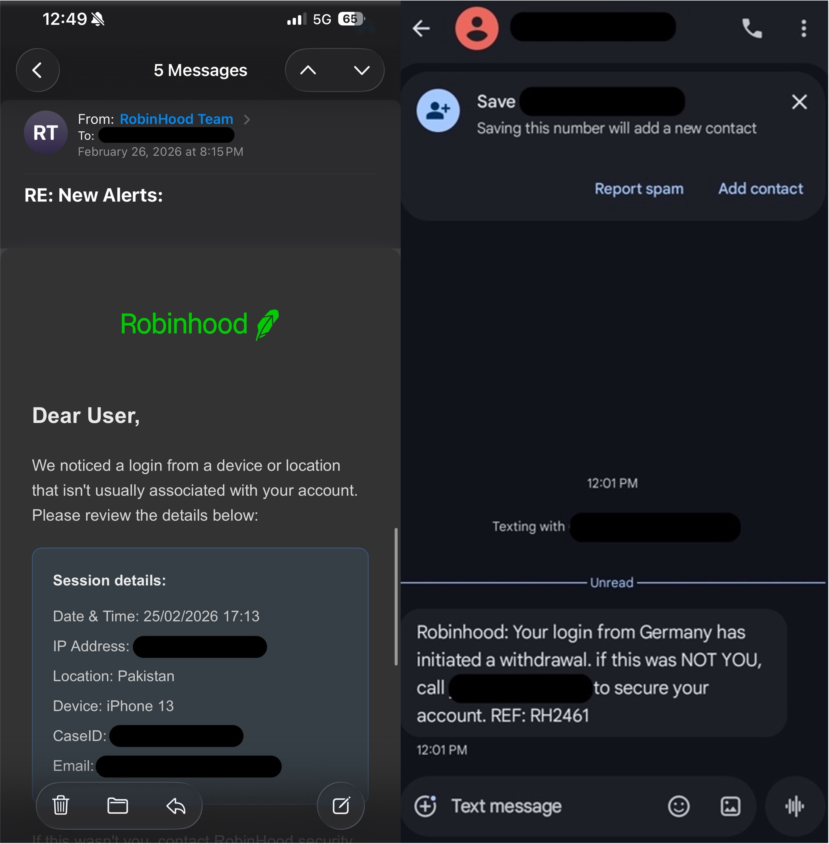 Robinhood phishing scam_sample 2 ex