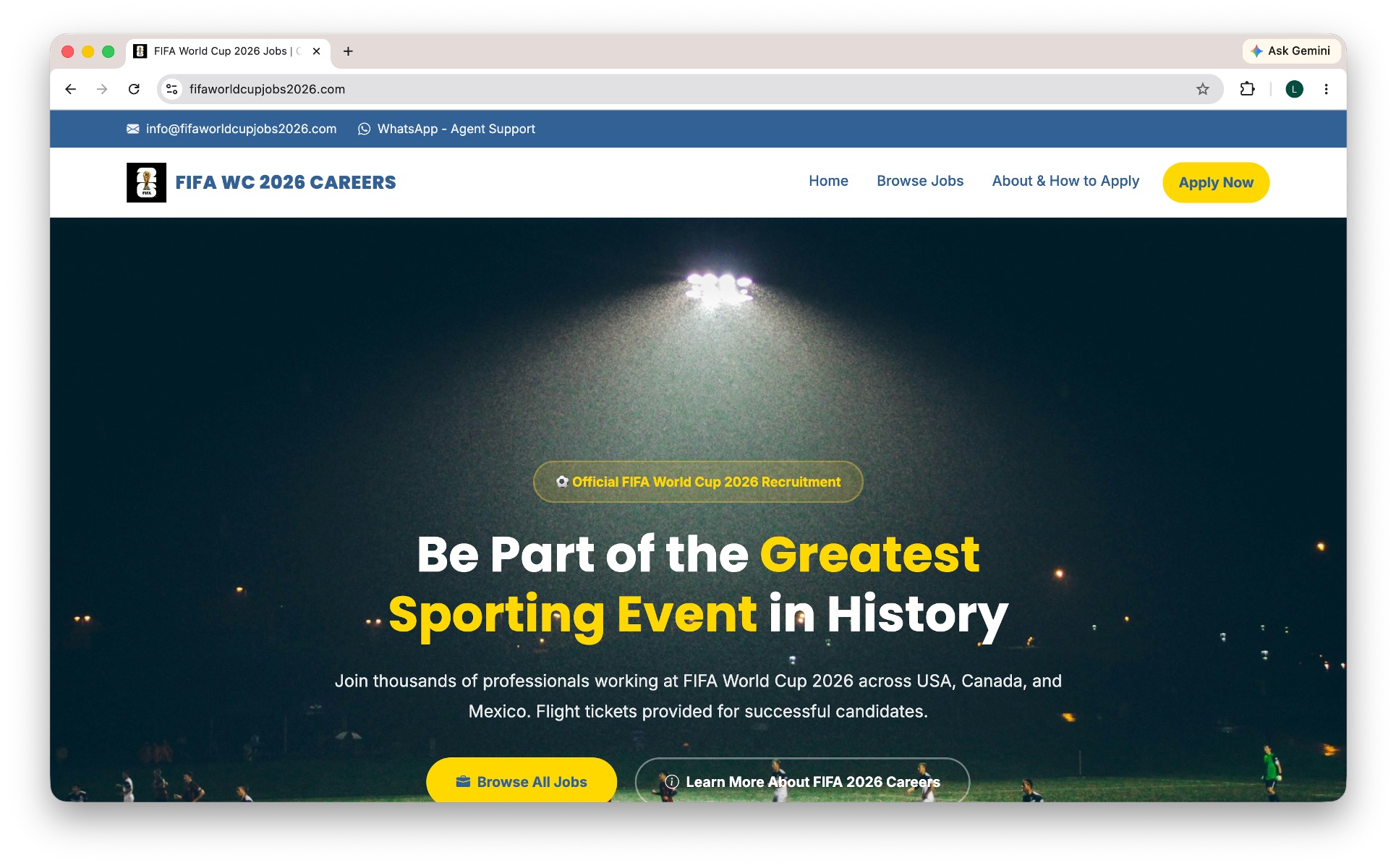 The fake FIFA World Cup job listing website fifaworldcupjobs2026[.]com