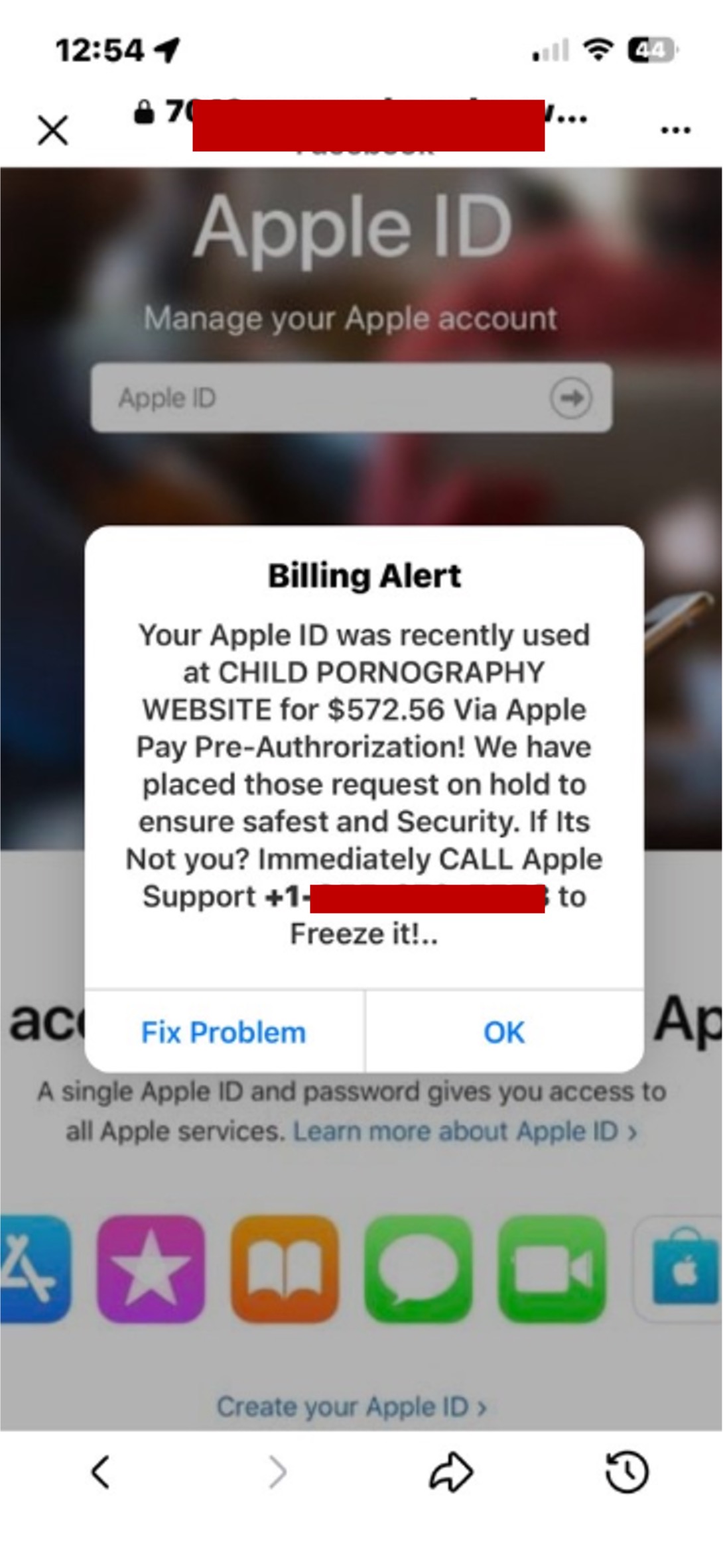 Fake Apple ID Child pornagraphy scam
